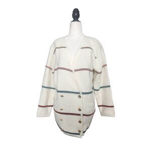90s Vintage Oversized Thick Ribbed Striped Cardigan Sweater Minimalist Gold